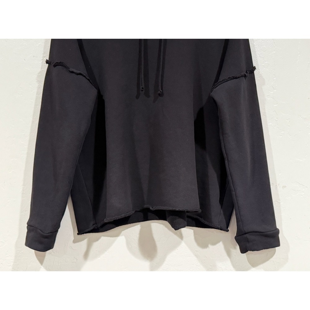 Eileen Fisher Organic Cotton French Terry Raw Edge Hoodie Black Petite PS/PP - Picture 7 of 7